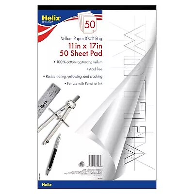 Helix Vellum Paper Pad 100% Rag 11  X 17  White 50 Sheets (MAP37106) • $32.77