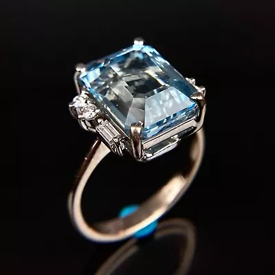 H. Stern 18k Emerald-Cut Aquamarine & Diamond White Gold Ring Size 5.5 • £1734.60