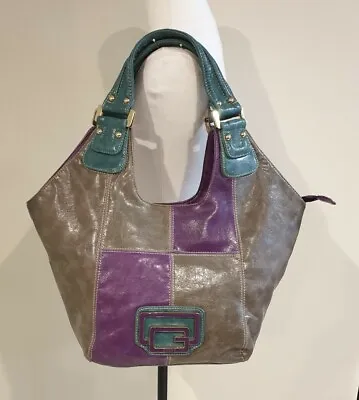 💜 GUESS - Vintage Purple Green Brown Large Top Handle Handbag - Never Used 💜 • $89