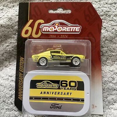 Majorette 60th Anniversary ~ Ford Mustang & Retro Tin Bright Yellow.  BRAND NEW • £15.50