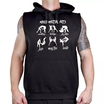 Men's Mixed Martial Arts Black Sleeveless Vest Hoodie Boxing Wrestling Muay Thai • $25.99