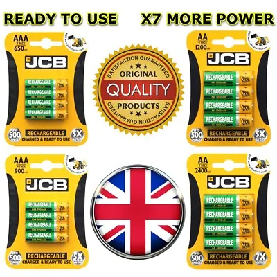 JCB AA AAA RECHARGEABLE BATTERIES 900mAh 650mah 1200 2400 Nimh Charged Long Life • £6