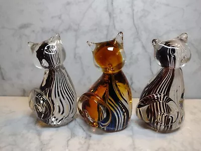 Vintage Murano Style Art Glass Swirl Cat Figurine 4.5  Tall Set Of 3 • $40