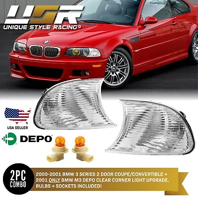DEPO Clear Clip-On Corner Light Signal For 00-01 BMW E46 2DR Coupe / Convertible • $41.93