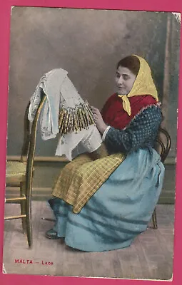 Malta Island Girls Bobbin Lace Maker Old Postcard  • $4.50