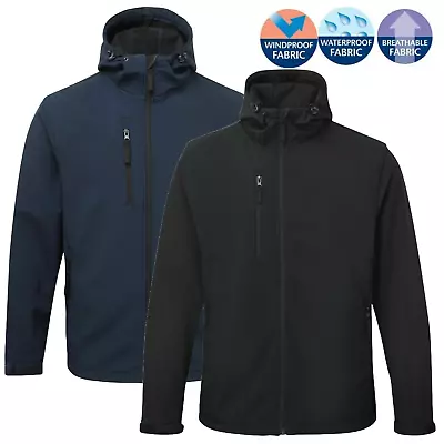 Mens Hooded Soft Shell Fleece Lined Waterproof Windproof Outdoor Work Jacket SZ • £21.95