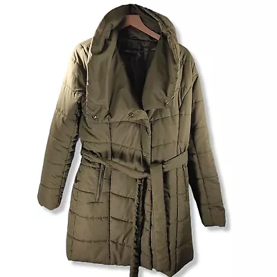 Mossimo Womens Quilted Jacket Cowl-neck Medium-length Olive Green Large • $24.95
