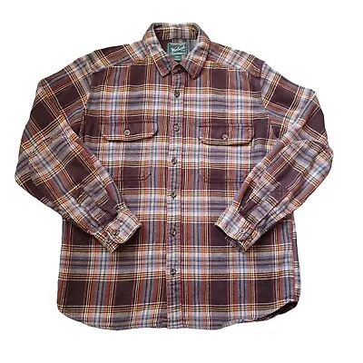 Woolrich Flannel Shirt Mens Large Rust Brown Plaid Buffalo Heavy Lumberjack • $24.99