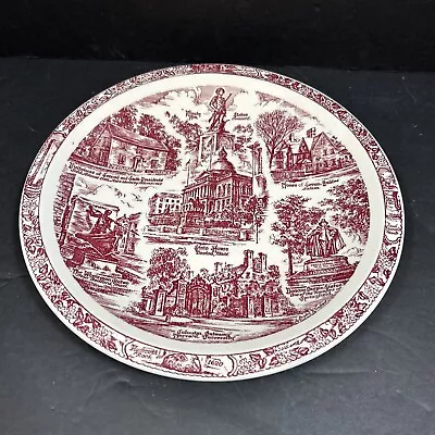 Vernon Kilns Plate Massachusetts The Bay State  10 1/2  Red White USA • $14.97