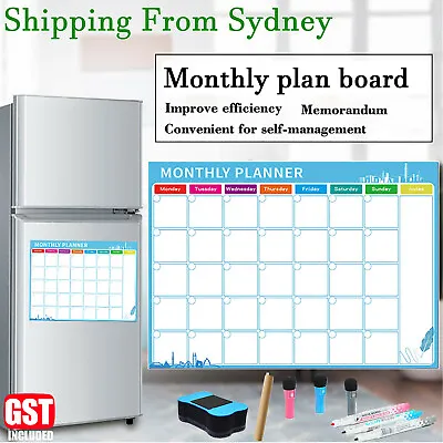 $15.94 • Buy Monthly Planner Fridge Calendar Magnetic Whiteboard With 3 Markers & An Eraser
