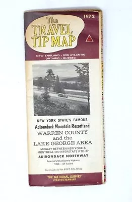 1972 Vintage Travel Tip Map New England Québec Adirondacks Lake George • $3.14