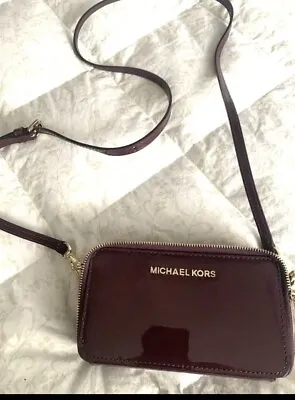 NWOT Michael Kors Plum Crossbody Bag Patent Leather Adjustable Strap 4 X 7 • $37