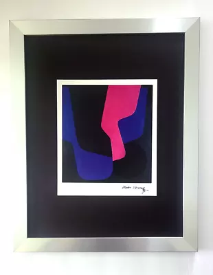 VICTOR VASARELY + SIGNED GEOMETRIC ABSTRACT PRINT FROM 1970 + NEW FRAME 14x11in. • $149