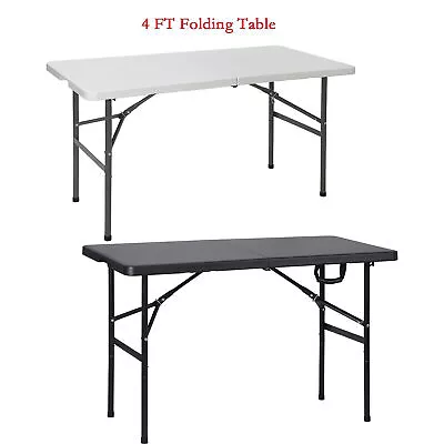 4 FT Plastic Folding Table Fold-in-Half Camping Table In/Outdoor Black/White • $48.58