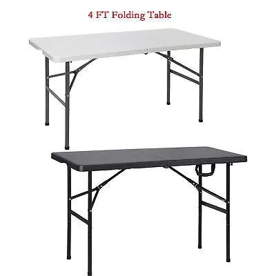4ft Portable Plastic Dining Table Picnic Fold-in-Half In/Outdoor White/Black • $48.58