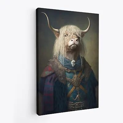 Highland Cow Aristocratic Dressed Funny Canvas Print Wall Art Décor Picture • £6.99