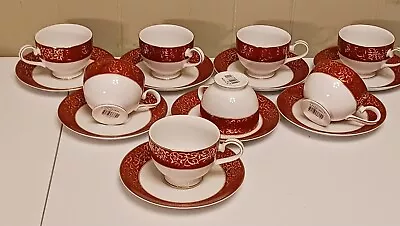 Mikasa Fine China Parchment Red Set Of 8 Cups And Saucers New With Tags L3471 • $75