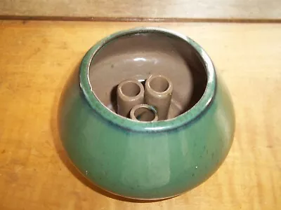 VNTG  Red Clay  GREEN GLAZED Pottery Flower Frog Vase-UNIQUE! • $12.50