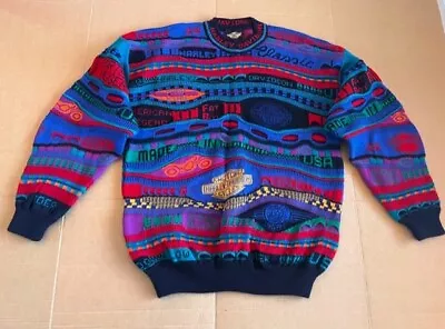 RARE Vintage 90's HARLEY DAVISON Coogi Style 3D Textured Knit Jumper SIZE Large • $299