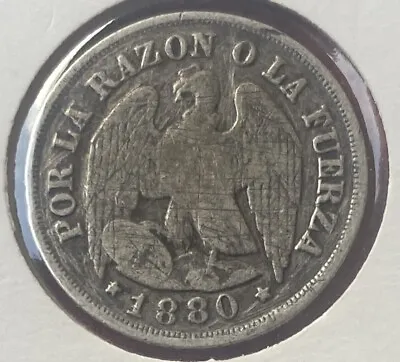 CHILE 1880 10 Cents UN DECIMO SILVER COIN EAGLE CONDOR • $14.99