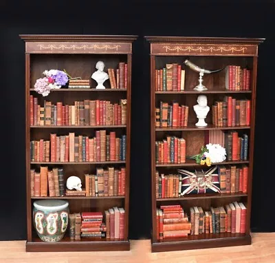 Pair Mahogany Open Front Bookcase - Regency Sheraton Bookcase • $2820