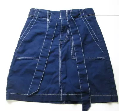 J CREW~LINEN ~ PENCIL SKIRT~ABOVE KNEE LENGTH~DARK BLUE~TIE BELT~LINED~sz 00 • $22.95