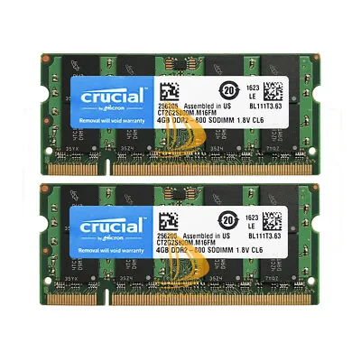Crucial 8GB4GB2GB 2RX8 PC2-6400 DDR2-800MHz DDR2 200pin SODIMM Laptop Memory Lot • $12.08