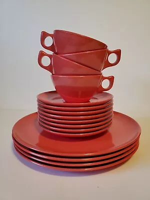 Vtg Branchell Melmac Products Rose 16 Pcs Dinner & Salad Plates Cups & Saucers  • $30