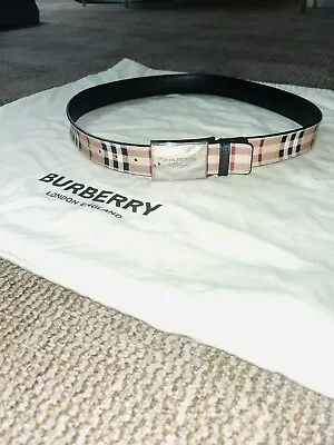 Burberry London Vintage Check Reversible Plaque Buckle Belt ( 95 Cm / 38 In ) • $220