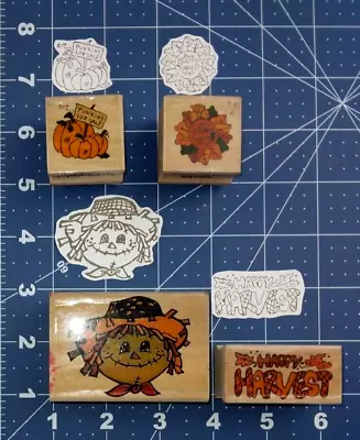 Westwater Enterprises Scarecrow Happy Harvest Set Of 4 Wood Mounted Rubber Stamp • $4.99