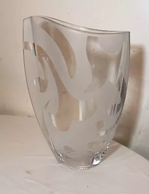 HUGE Signed Michael Weems Etched Frosted Clear Crystal Art Glass Flower Vase  • $242.99