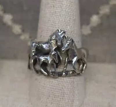 Vintage Ted OTT Sterling Silver Wild Horse Family Ring Size 11.5 Mare Foal • $39.99