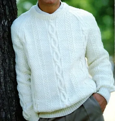  #289 Mans Aran Crewneck Sweater 32-48  Vintage Knitting Pattern • £3.49