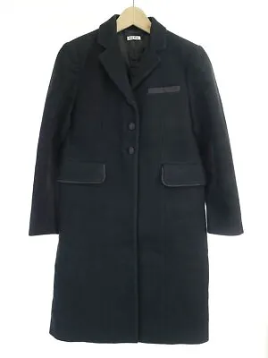 Miu Miu Woman's Piping Chester Coat Black Ladies Size 38 Outer Wool Nylon • $185.68