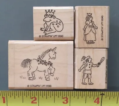 FAIRYTALE UNICORN PRINCESS PRINCE & FROG PRINCE SET OF 4 STAMPS Wood/Rubber • $9