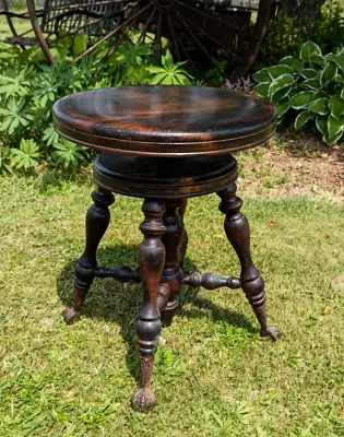 $100 • Buy Antique Piano Stool, Claw & Glass Ball Feet, Bancroft Co. Lowell Mass.