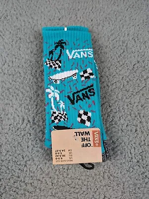 Vans Crew Socks Mens Womens 6.5-9 Teal Blue Palm Trees Skateboard Logo Athletic • $11.90