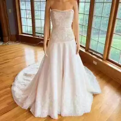 Morilee Ivory Organza Strapless Bead Embroidery Wedding Gown Bridal Dress Size 4 • $49.95