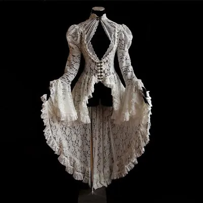 $63.70 • Buy Lace Gothic Dress Vintage Sleeve Retro Women Dresses Long Flare Dress Victorian