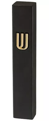 Modern Black Polymer Concrete Mezuzah Case - Gold Plated Shin - Jewish Home Gift • $33.99