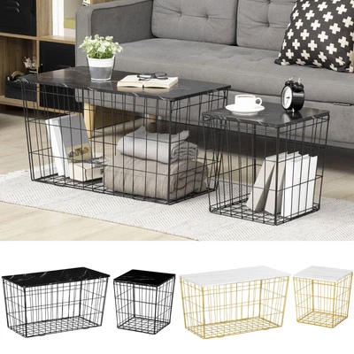 £39.99 • Buy Side Table Set Of 2 Coffee Table W/ Storage Faux Marble Top Living Room