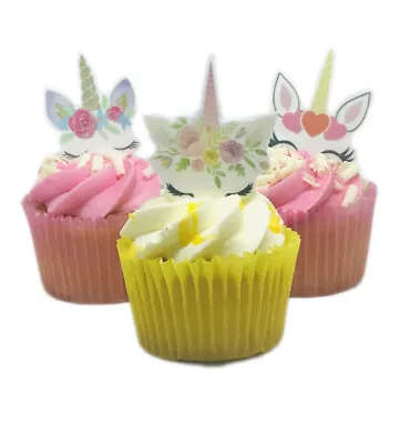 16 Stand Up Unicorn Flower Horn & Eyes Themed Edible Wafer Paper Cake Toppers • £2.49