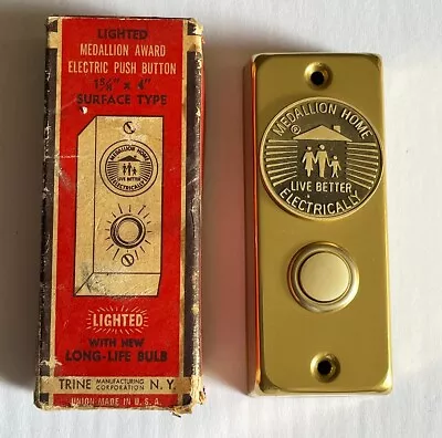 Vintage TRINE Medallion Award Electric Push Button Doorbell Lighted MH-9A • NOS • $24.95