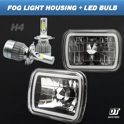 7 X6  Inch 100W H4 LED Headlights Sealed Beam Smoke Lens Chrome Halo Rings  • $71.99