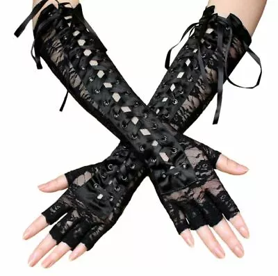 Gothic Punk Rock Long Fingerless Lace Gloves US Seller • $8.99