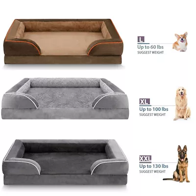 M/L/XL/XXL Dog Bed Orthopedic Foam 3+1/2Side Bolster Pet Sofa W/ Removable Cover • $25.99