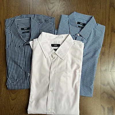Hugo Boss Dress Shirts Short Sleeve Men Size Large Slim Fit Lot Of 3 • $29.99