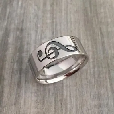 Music Ring Sterling Silver Treble Clef Ring Sheet Music Ring Wide Music Note • £47.57