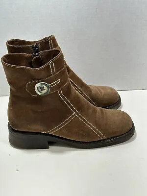 La Canadienne Brown Suede Leather Ankle Boots Bootie 11475 Button Zip Sz 8.5 M • $79.99