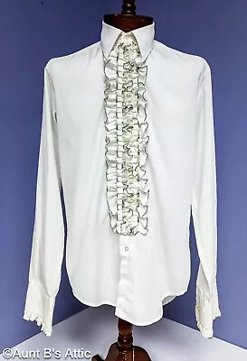 Tux Shirt Men's Vtg 70's After Six Ruffled Front Wide Collar Poly/Cotton Shirt M • $64.98